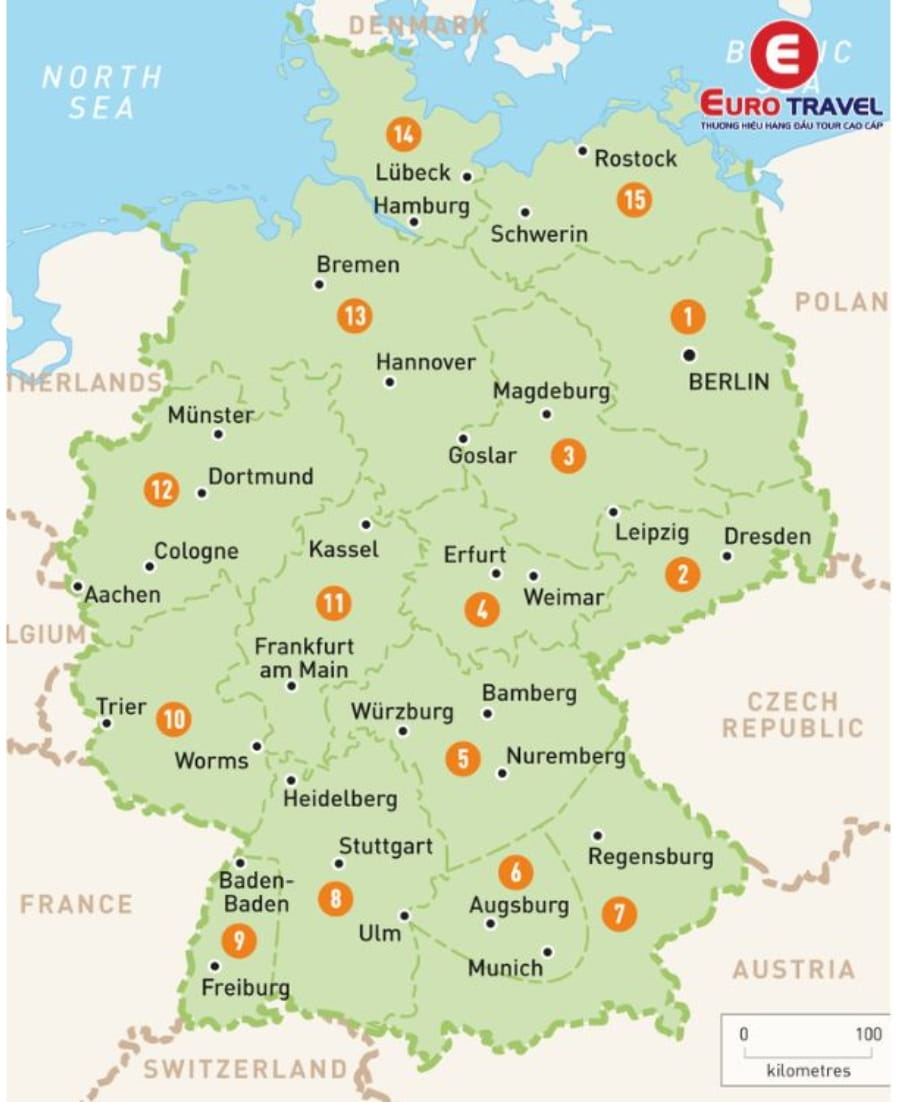 Bản đồ 16 bang của Cộng hòa Liên bang Đức