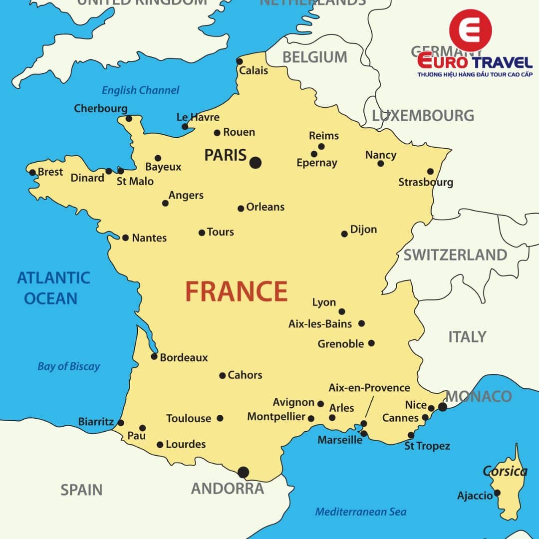 Bản đồ Pháp giáp ranh với các quốc gia trong khu vực