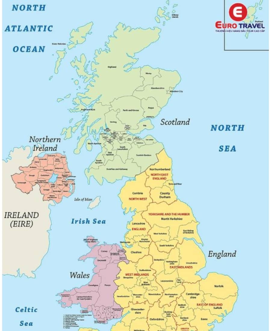 Bản đồ chi tiết các khu vực của Anh quốc