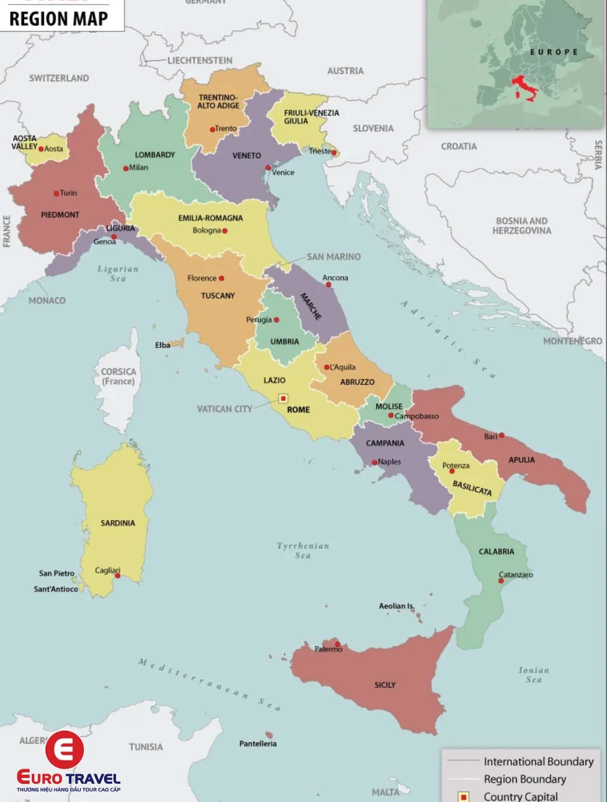 Bản đồ các khu vực của Ý
