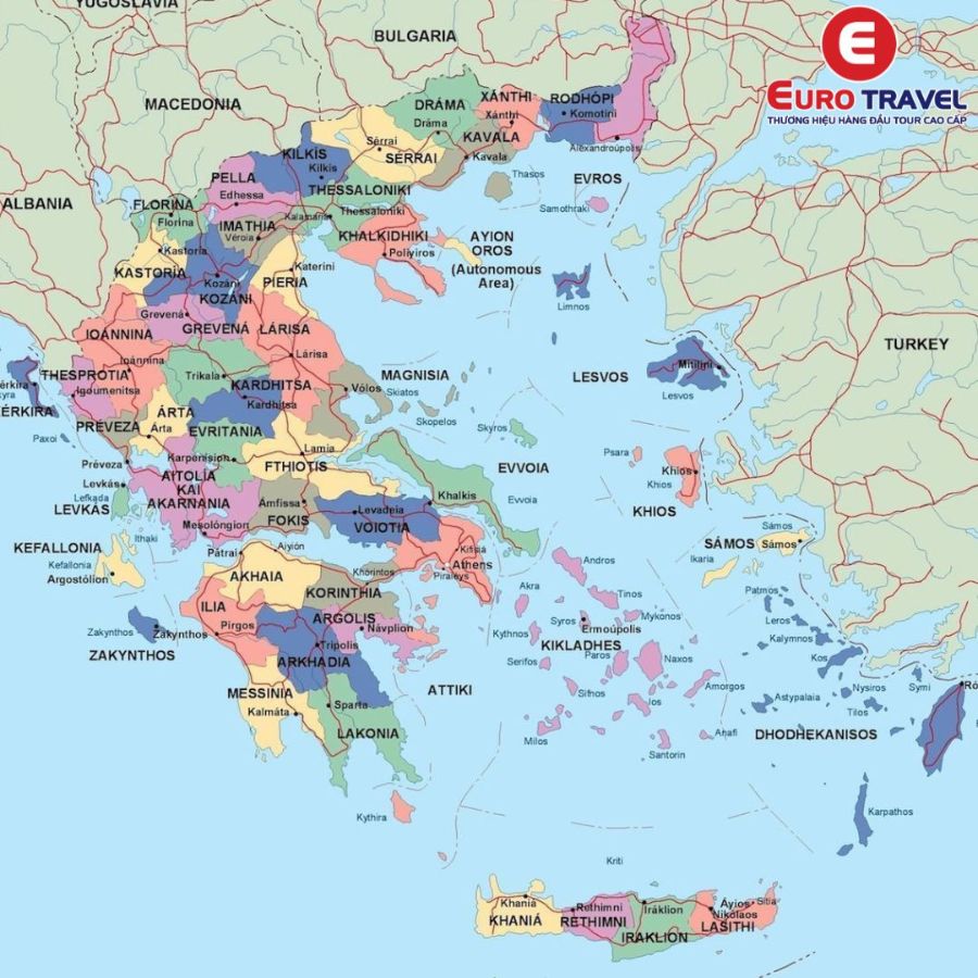 Bản đồ chi tiết các vùng của Hy Lạp