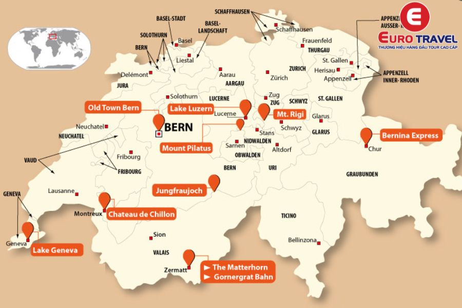 Bản đồ du lịch Thuỵ Sĩ