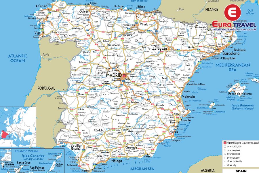 Bản đồ tổng quan về Tây Ban Nha