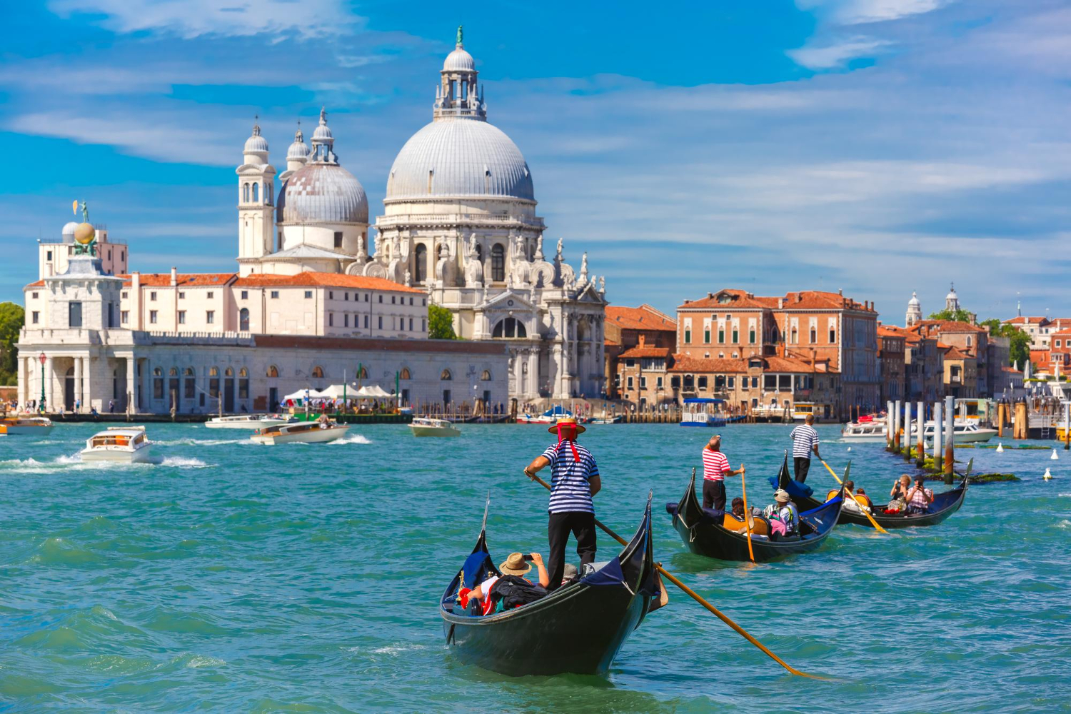 Gondolas on Canal Grande in Venice Italy